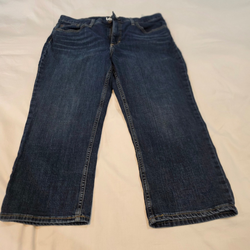 Lee Capri Jeans Womens 16M Blue Excellent Mid Rise Regular Fit Dark Wash Stretch
